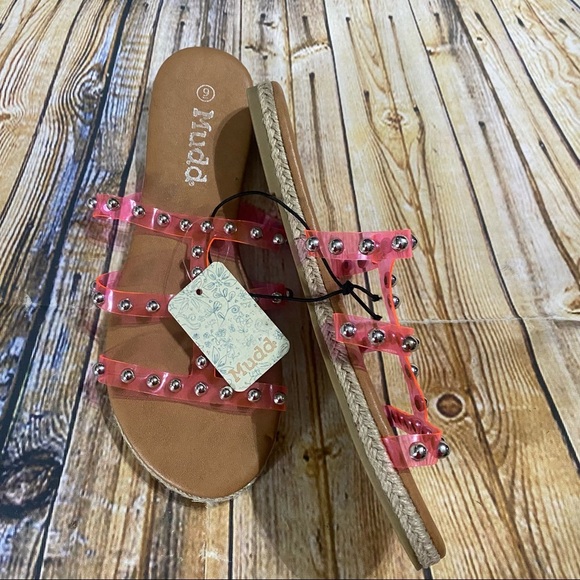 NEW Mudd Pink Studded Flat Slide Sandals - Picture 1 of 3